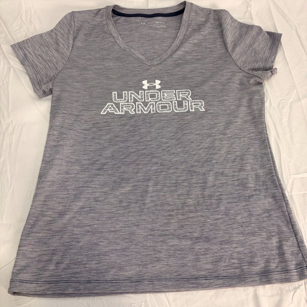 Under Armour HeatGear Heather Gray Loose Fit V-Neck Graphic T-Shirt MD / M